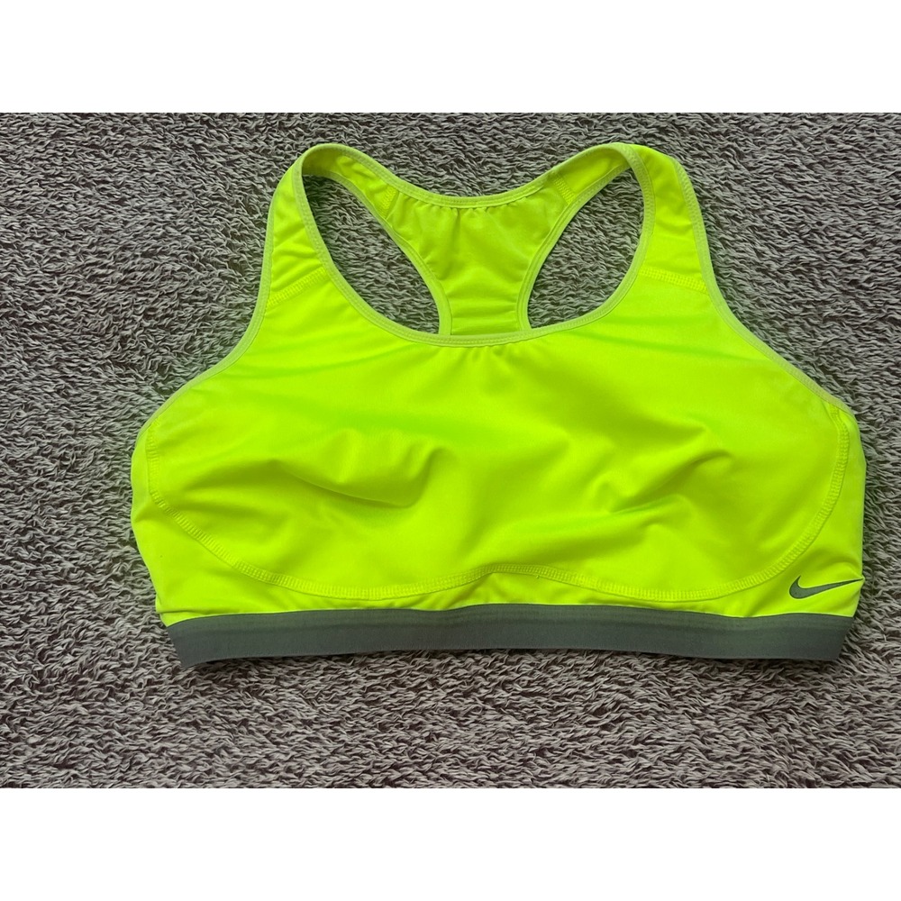 Nike Dri-FIT Racerback Sports Bra Neon Yellow Volt Grey XL Womens Workout Top